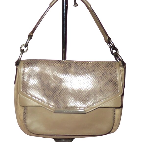 Coach 2014 Taylor Suede & Exotic Python Leather Flap Closure Crossbody Bag - Picture 1 of 13